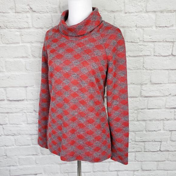 Vintage 70s KoKo Knits Red & Gray Diamond Check Cowl Neck Sweater Size S - Picture 7 of 10